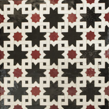 Mosaic House Moroccan tile Mogador 6-26-7 Black Polar White Red  zellige, mosaic, zellij, field, pattern, glaze 