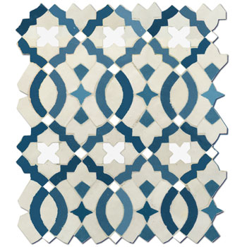 Mosaic House Moroccan tile Mopra V_three 1-28-26 White Teal Polar White  zellige, mosaic, zellij, field, pattern, glaze 