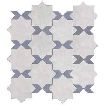 Mosaic House Moroccan tile Tanger C Star 1-17 White Sky blue  zellige, mosaic, zellij, field, pattern, glaze 