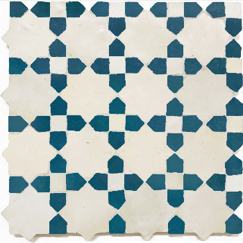 Mosaic House Moroccan tile Tanger C 1-28 White Teal  zellige, mosaic, zellij, field, pattern, glaze 
