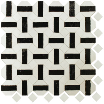 Mosaic House Moroccan tile Trapez 26-6 Polar White Black  zellige, mosaic, zellij, field, pattern, glaze 